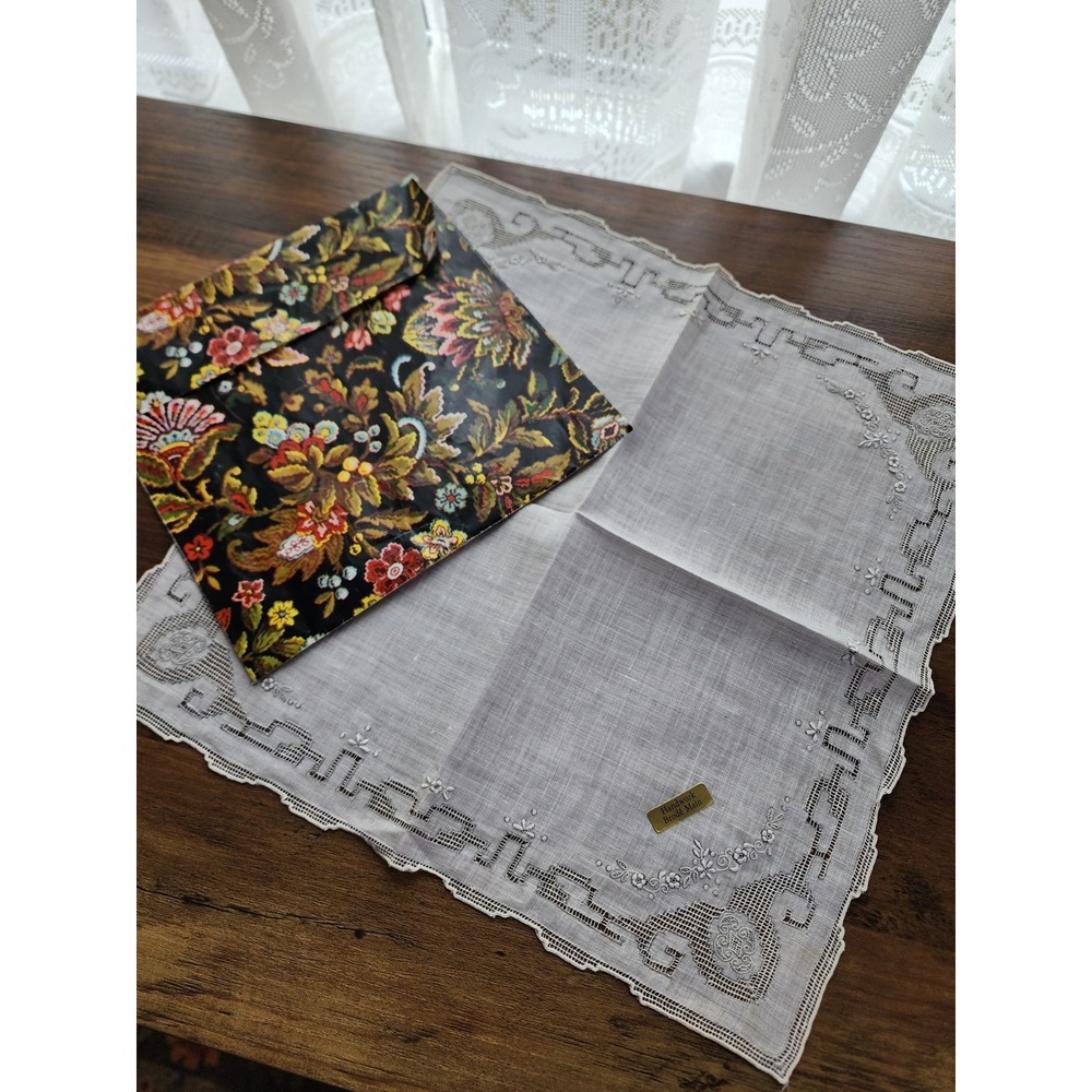 Vintage Hand Embroidered Handkerchief Bridal White Delicate Ladies Hanky French